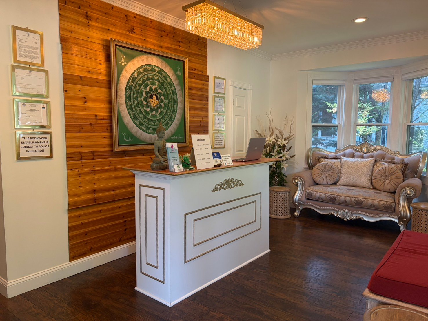 The welcoming front lobby reception area at Spa65 Thai Massage & Bodywork serving clients from Travilah MD.